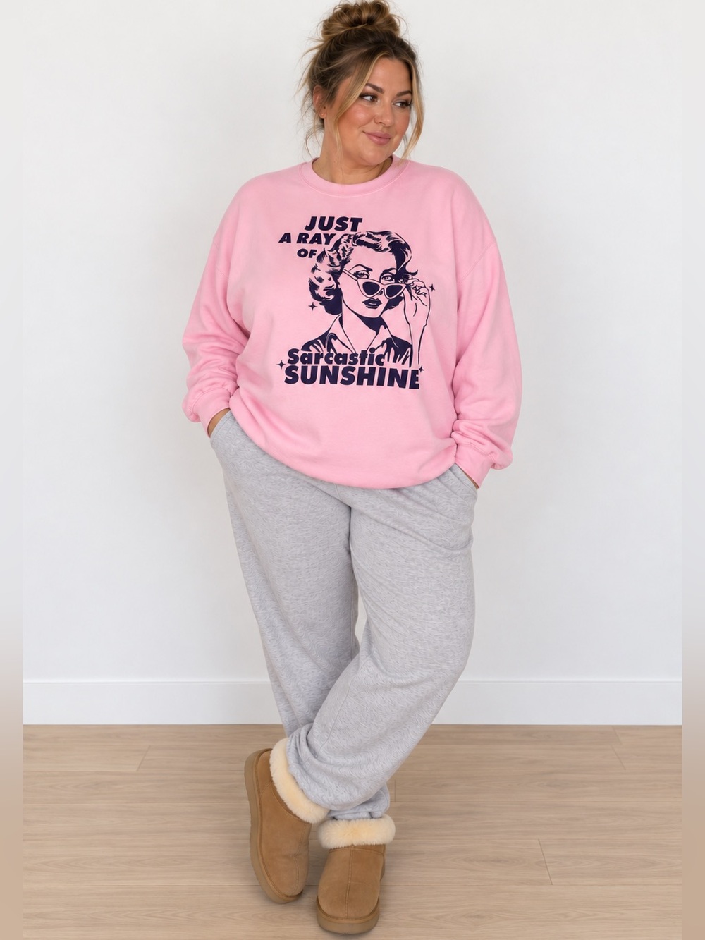 💕 2/$25 Sarcastic Sunshine Pink Graphic Sweatshirt XL